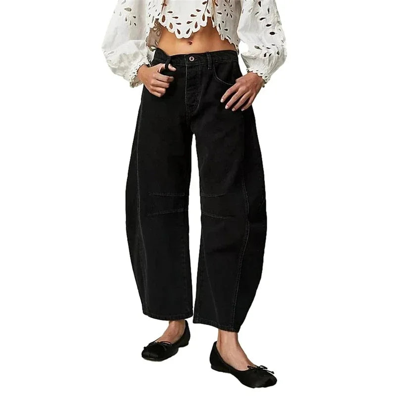 Mid-Rise Wide Leg Jeans – Casual Baggy Denim for Women