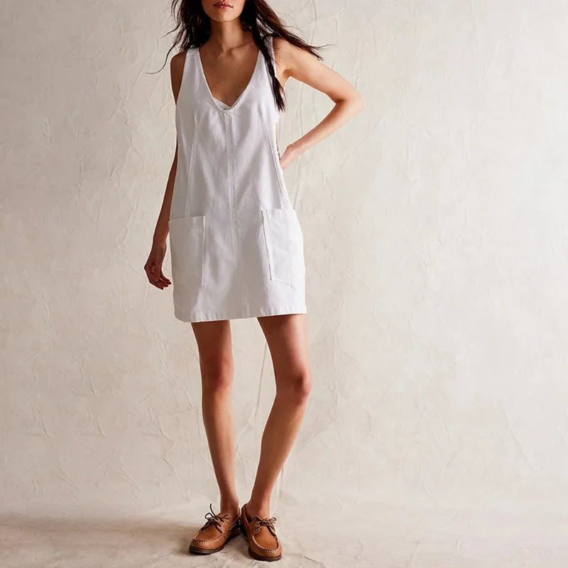Washed Denim Adjustable Overall Mini Dress