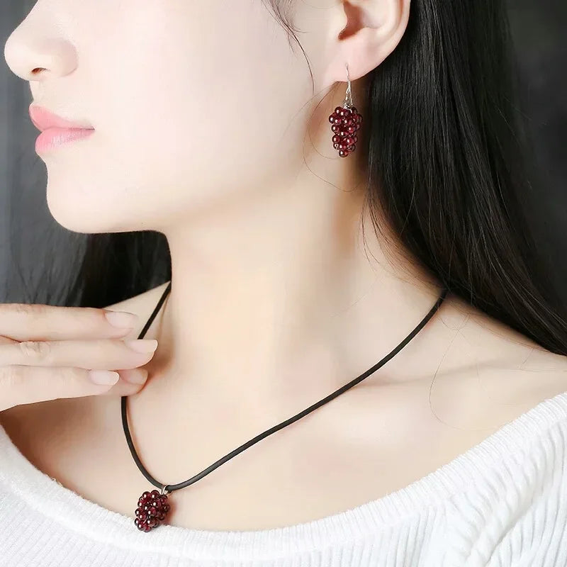 Garnet Grape Crystal Pendant Necklace