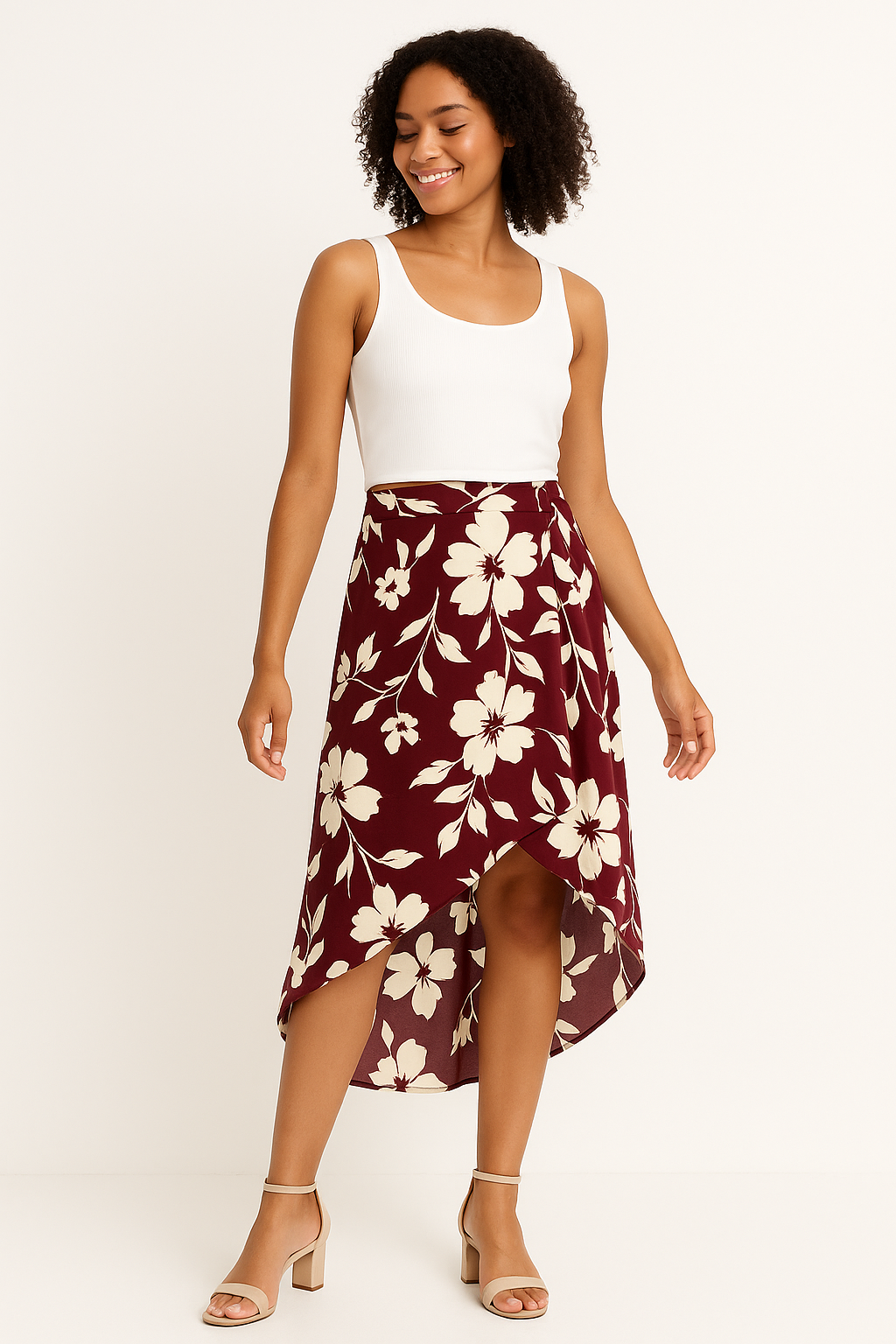 Women’s Floral Ruffle-Hem Midi Skirt