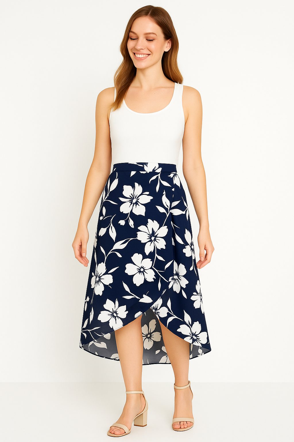 Women’s Floral Ruffle-Hem Midi Skirt
