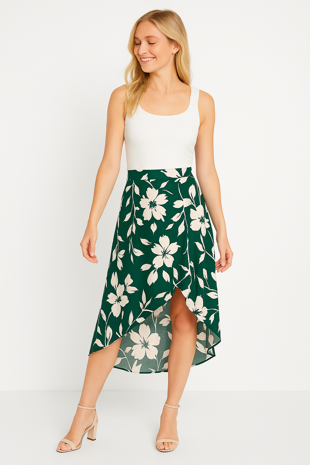 Women’s Floral Ruffle-Hem Midi Skirt