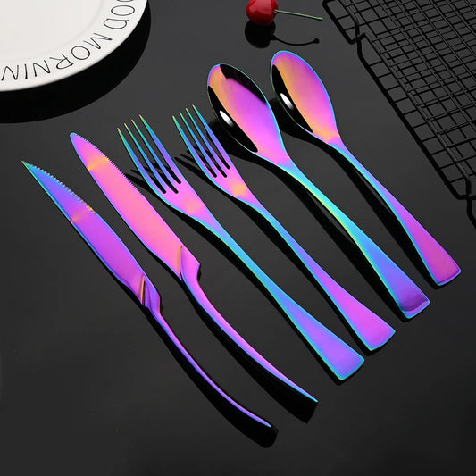 Rainbow Curved Stainless Steel Tableware Set, 6PC