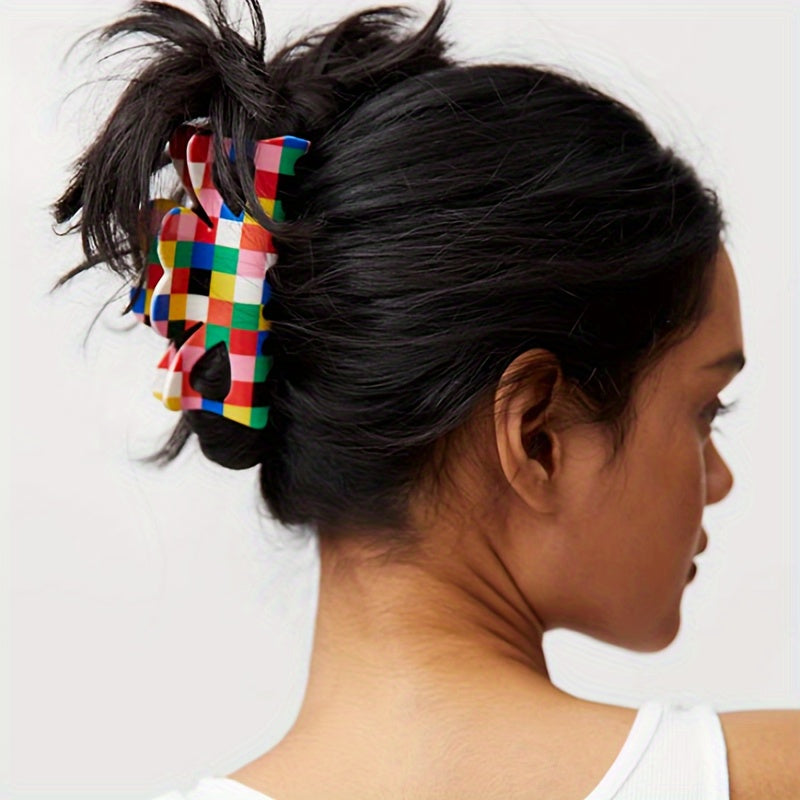 Oversized Colorful Retro Checkered Hair Clip