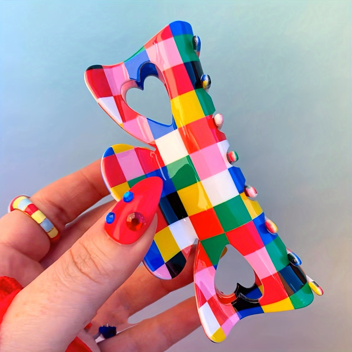Oversized Colorful Retro Checkered Hair Clip