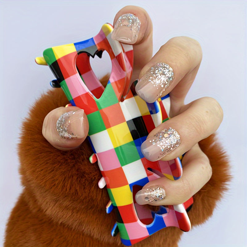 Oversized Colorful Retro Checkered Hair Clip