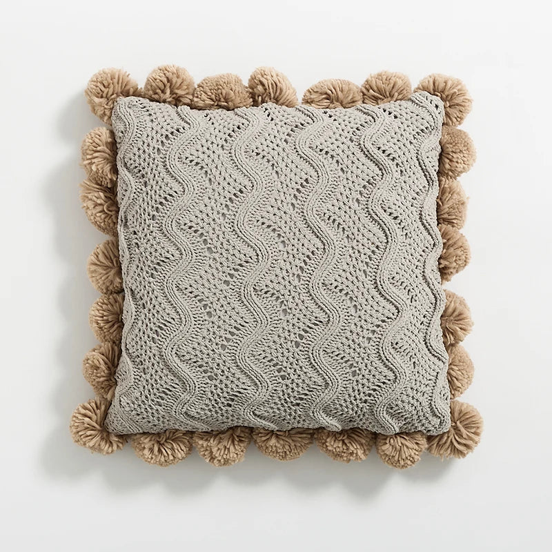 Knitted Pom Pom Decorative Throw Pillow Covers