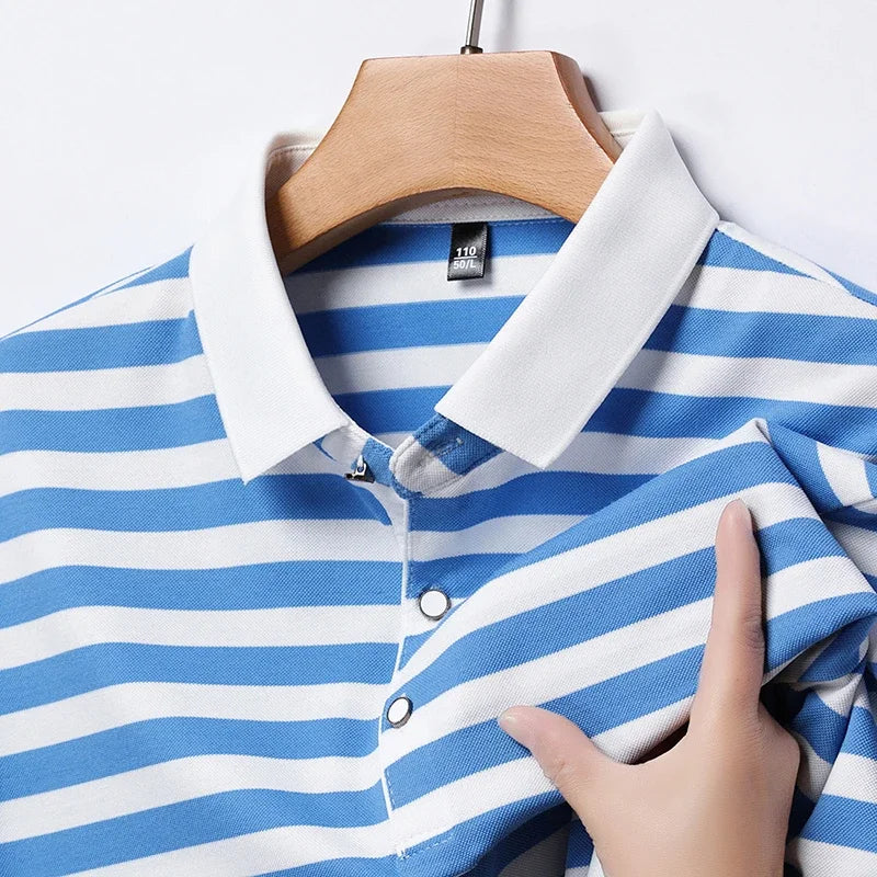 Men’s Striped Short-Sleeve Cotton Polo Shirt