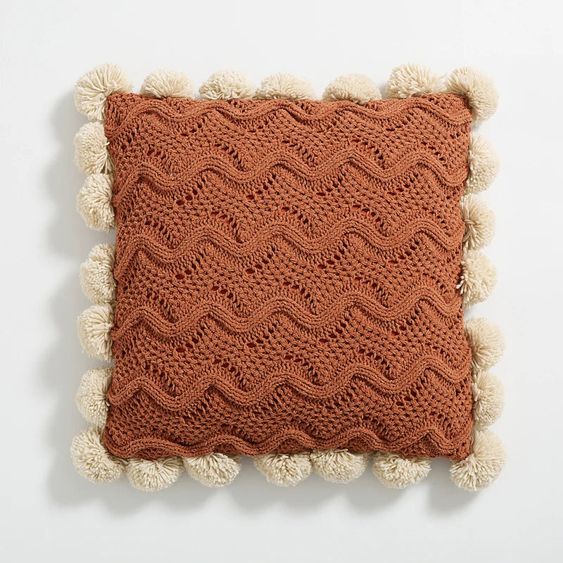 Knitted Pom Pom Decorative Throw Pillow Covers