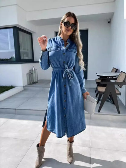 Women Elegant Long Sleeve Denim Dress