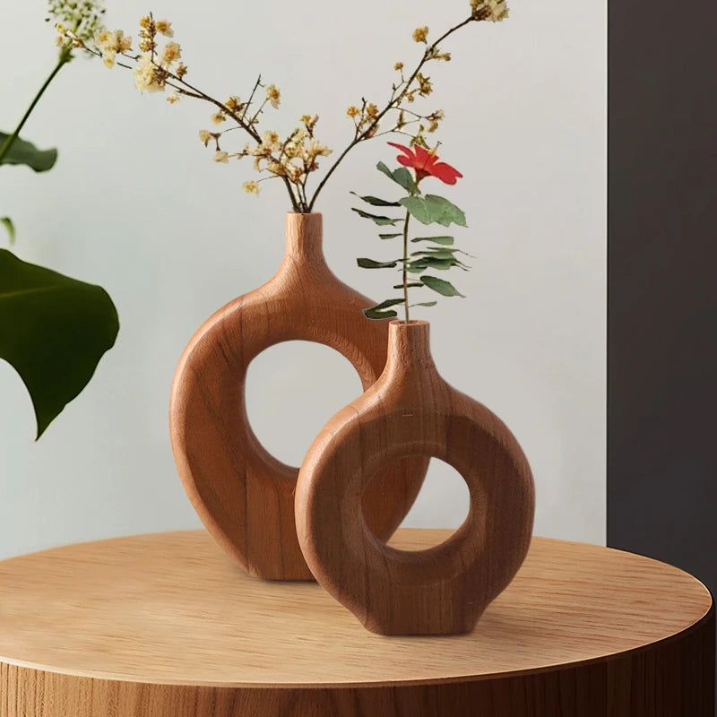 Nordic Handcrafted Wooden Torus Vase