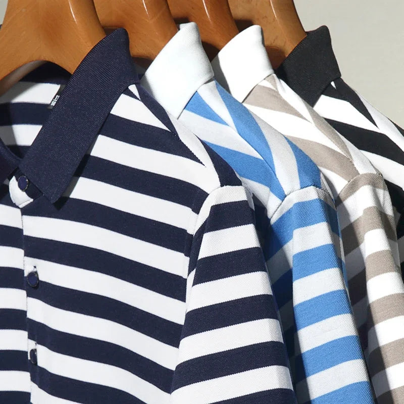 Men’s Striped Short-Sleeve Cotton Polo Shirt