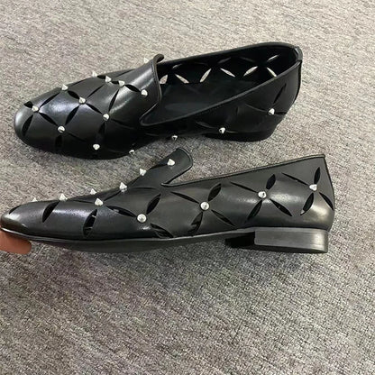 Black Genuine Leather Slip On Loafers for Gentlemen