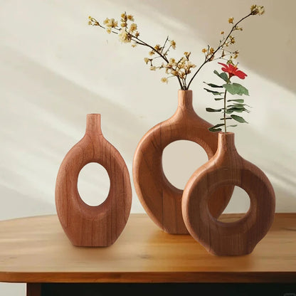 Nordic Handcrafted Wooden Torus Vase
