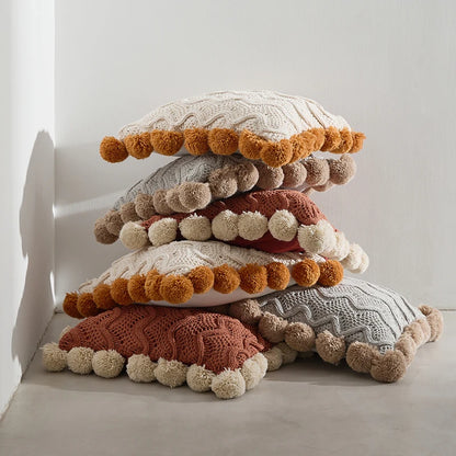 Knitted Pom Pom Decorative Throw Pillow Covers