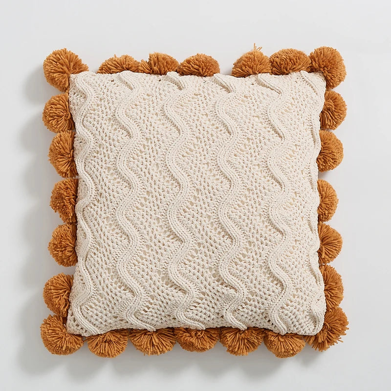 Knitted Pom Pom Decorative Throw Pillow Covers