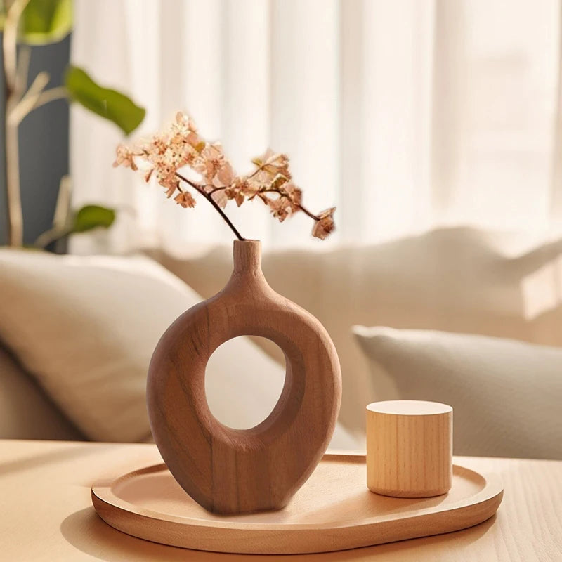 Nordic Handcrafted Wooden Torus Vase