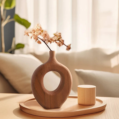 Nordic Handcrafted Wooden Torus Vase