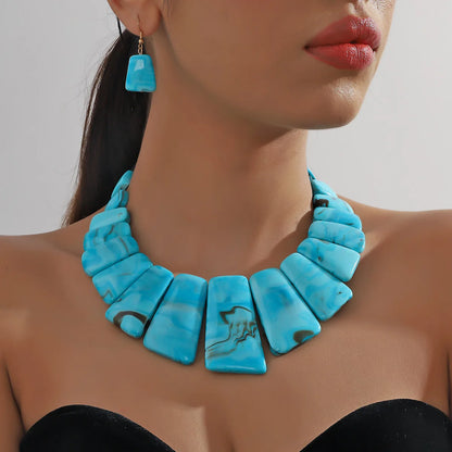 Vintage Geometric Choker Necklace and Earrings Set