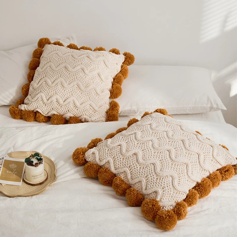 Knitted Pom Pom Decorative Throw Pillow Covers