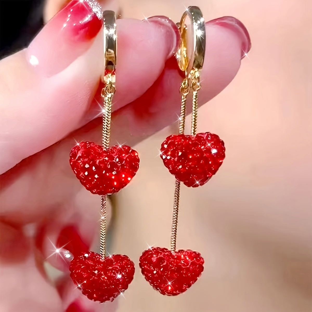 Shimmering Heart Drop Earrings