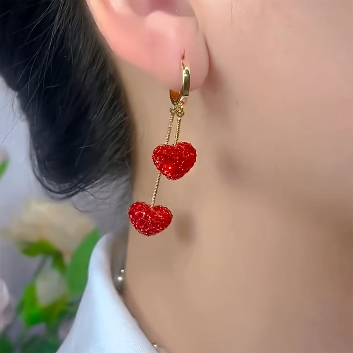 Shimmering Heart Drop Earrings