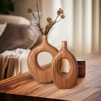 Nordic Handcrafted Wooden Torus Vase