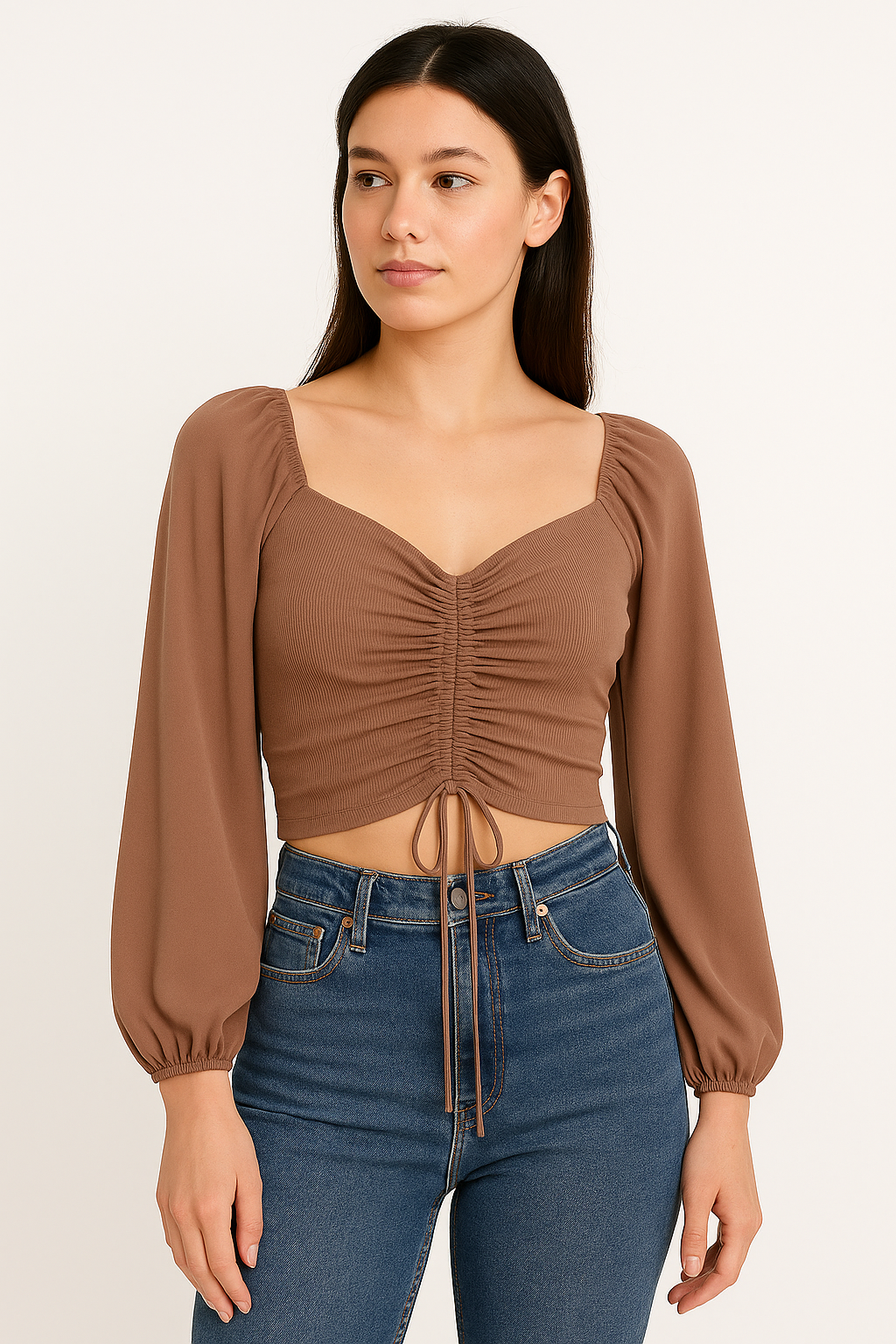Women’s Mesh Wrap Crop Top with Long Sleeves