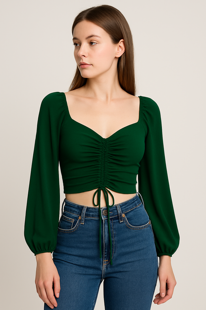 Women’s Mesh Wrap Crop Top with Long Sleeves