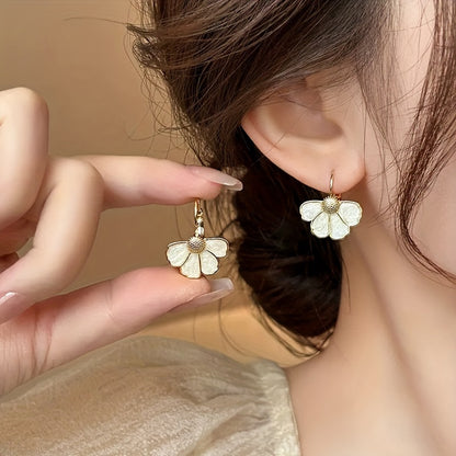 Elegant White Enamel Petal Drop Earrings