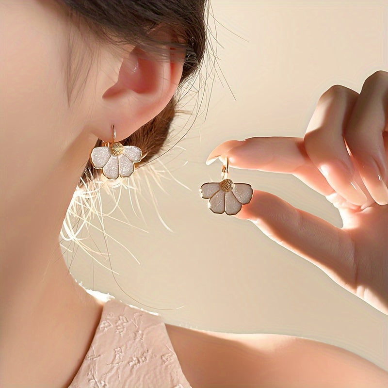 Elegant White Enamel Petal Drop Earrings
