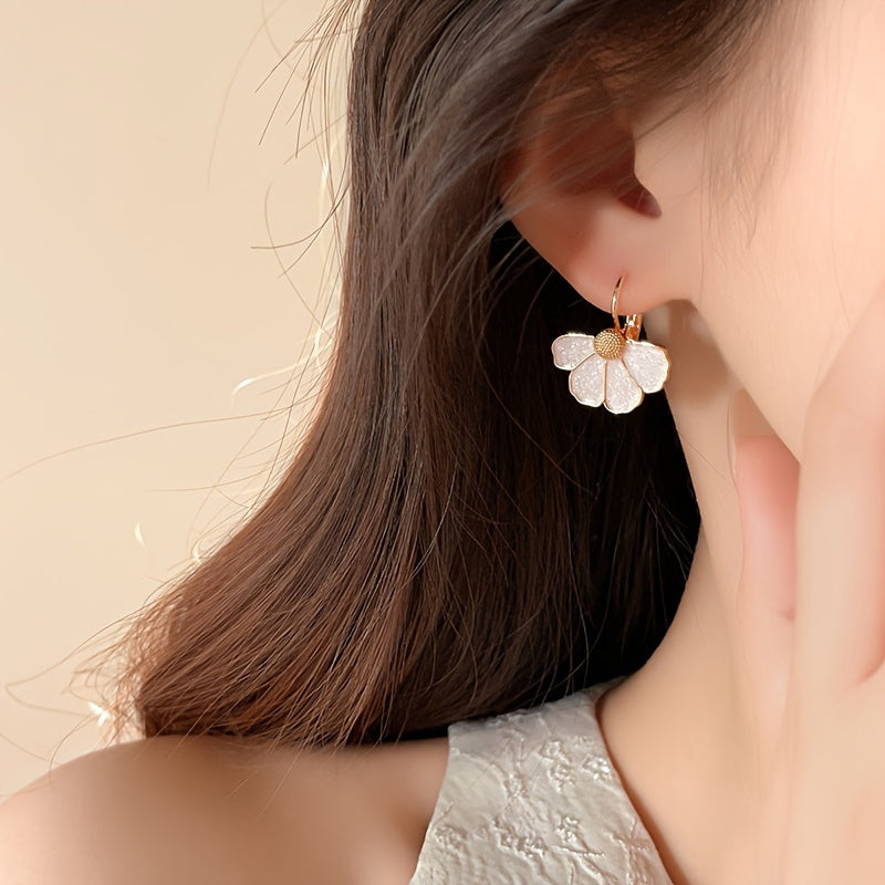 Elegant White Enamel Petal Drop Earrings