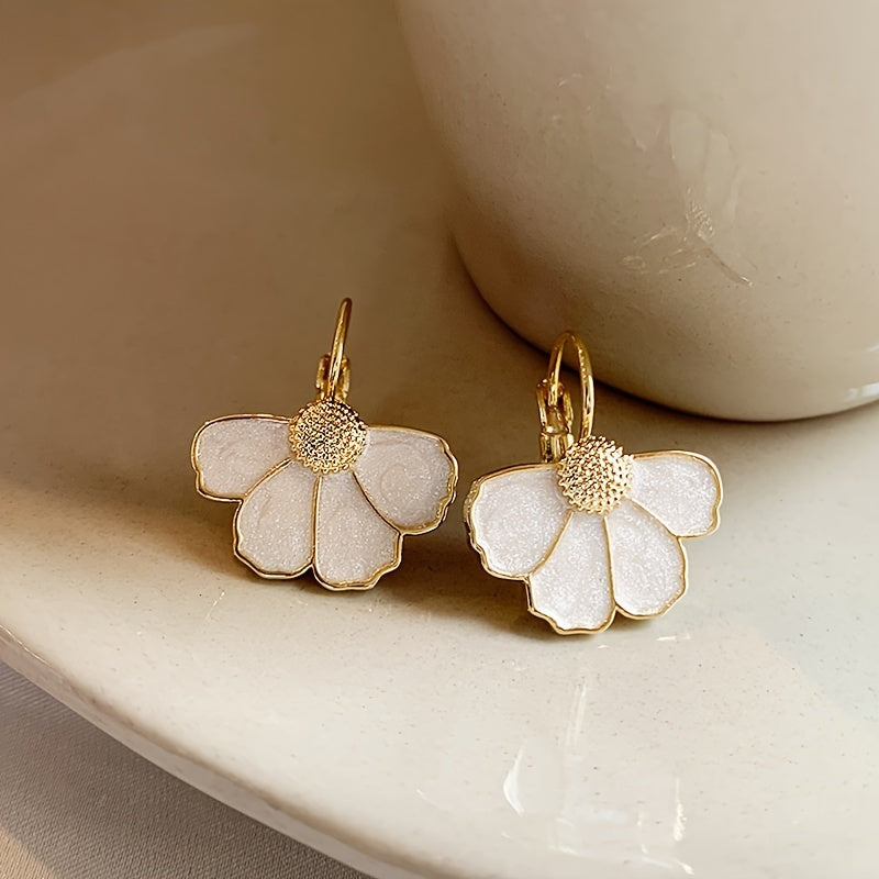 Elegant White Enamel Petal Drop Earrings