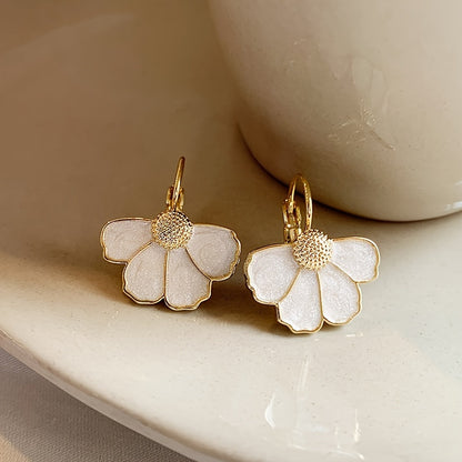 Elegant White Enamel Petal Drop Earrings