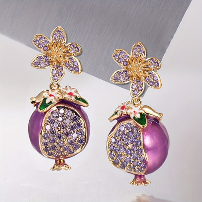 Purple Pomegranate Drop Earrings