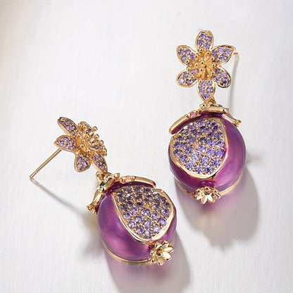 Purple Pomegranate Drop Earrings