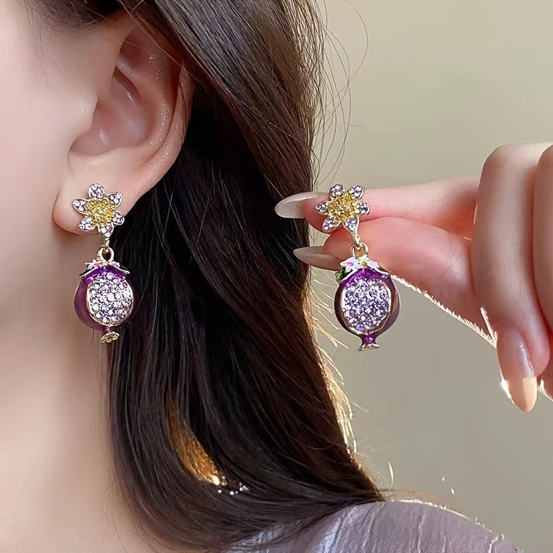Purple Pomegranate Drop Earrings