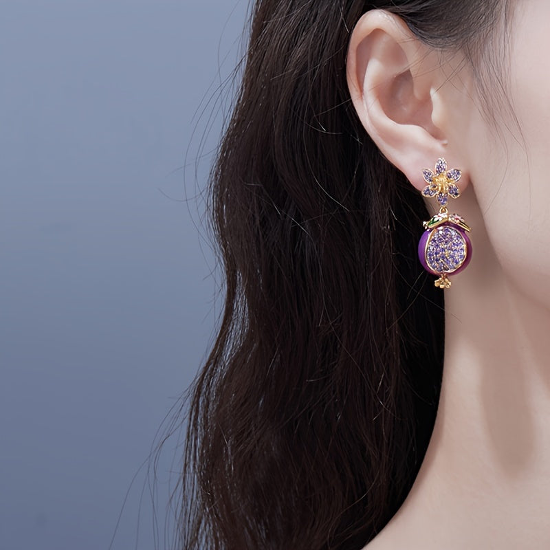 Purple Pomegranate Drop Earrings