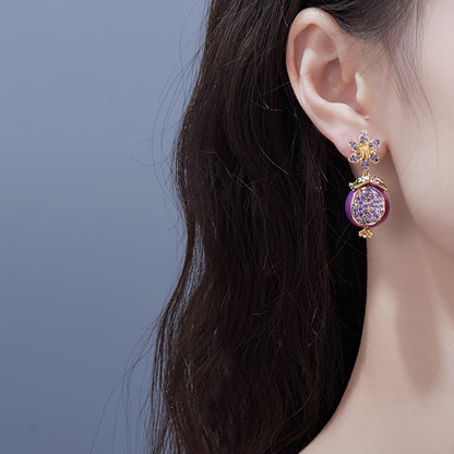 Purple Pomegranate Drop Earrings